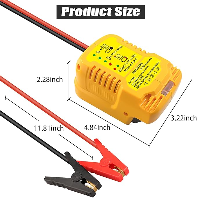 Jump Starter Adapter for DeWalt 20V/60V Li-ion Battery Powered with Jumper Cable Clamps Portable Car Battery Charger Jump Starter(Battery Not Included)