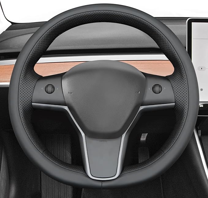 MEWANT Tesla Model 3/Model Y Hand Stitched Steering Wheel Cover for Tesla Model 3 2017-2023 / Model Y 2020-2023 for Tesla Model 3/Y Accessories(3D Style)