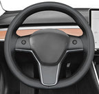 MEWANT Hand Stitched Real Leather Steering Wheel Cover for Tesla Model 3 2017-2023 / Model Y 2020-2023 for Tesla Model 3/Y Accessories(3D Style)