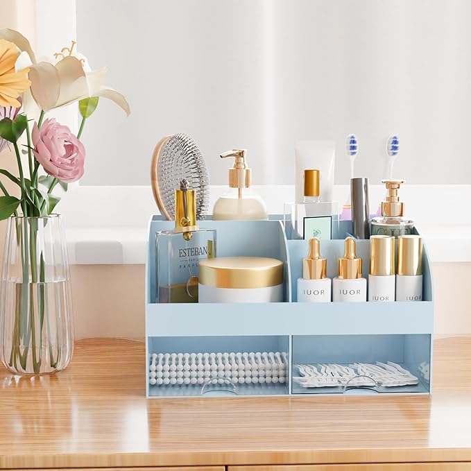 Makeup Organizer with Drawers, Cosmetic Storage for Dresser Vanity and Bathroom Countertop, Beauty Holder for Lipstick Brush,