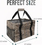 Extra Large Utility Tote Bag - Oversized Collapsible Tote with Wire Frame, Durable Reusable for Beach, Groceries, Laundry, Car Trunk, Storage and Travel - Includes 5x7 Bag with Hook - Leopard