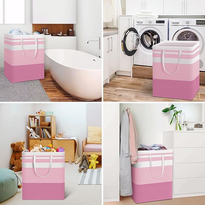 HomeHacks 2 Pack Large Laundry Baskets, Waterproof, Freestanding Laundry Hampers, Collapsible Clothes Hamper with Reinforced 