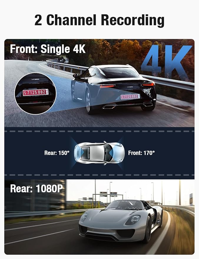 OMBAR Dash Cam Front and Rear 5G WiFi, Dash Cam 4K/2K/1080P+1080P, Dash Camera for Cars with 3.18" LCD Screen, Dashcam Car Ca