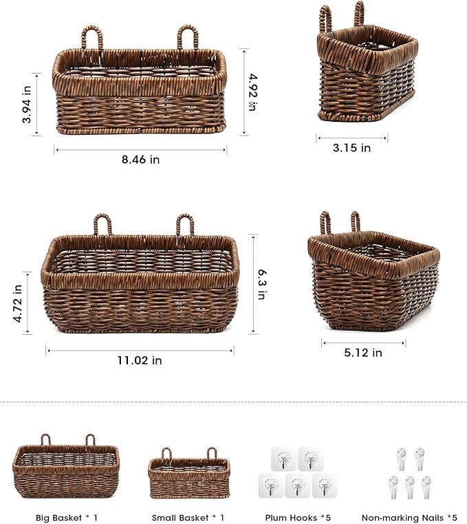 AceList Wall Hanging Basket, Boho Style Hand-Woven Hanging Storage Baskets - Set of 2, Ideal for Boho Room Decor, Kitchen, Ga