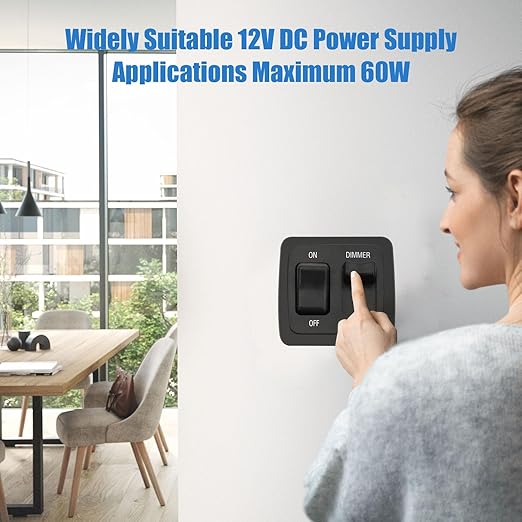 12V Rv Light Led Dimmer Switch, High Side Light Dimmer Switch for Dimmable LED Halogen- RV 12 Volt DC Toggle Switch Truck Marine and Strip Lighting (Large Slider, Black, 2 Pcs)