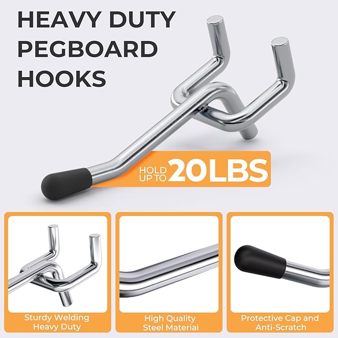INCLY 50 Pack 2 Inch Pegboard Hooks, 1/4" Heavy Duty Peg Board Hooks Accessories with Rubber Tipped, Peg Board Tool Hangers F