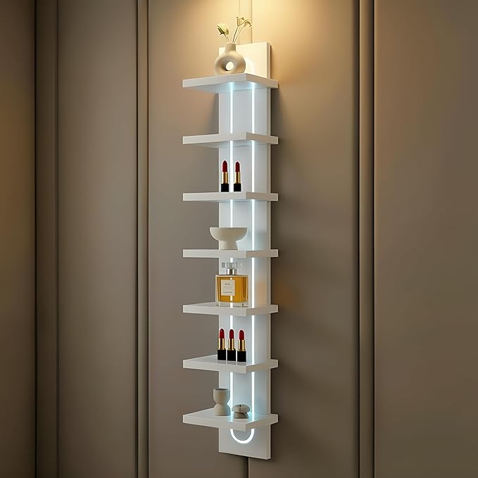 Exclusive U-Shaped 7-Tier Compact Narrow Wall Shelf Unit with RGB Lighting, Modern Vertical Shelf for Vanity, Ideal for Anime