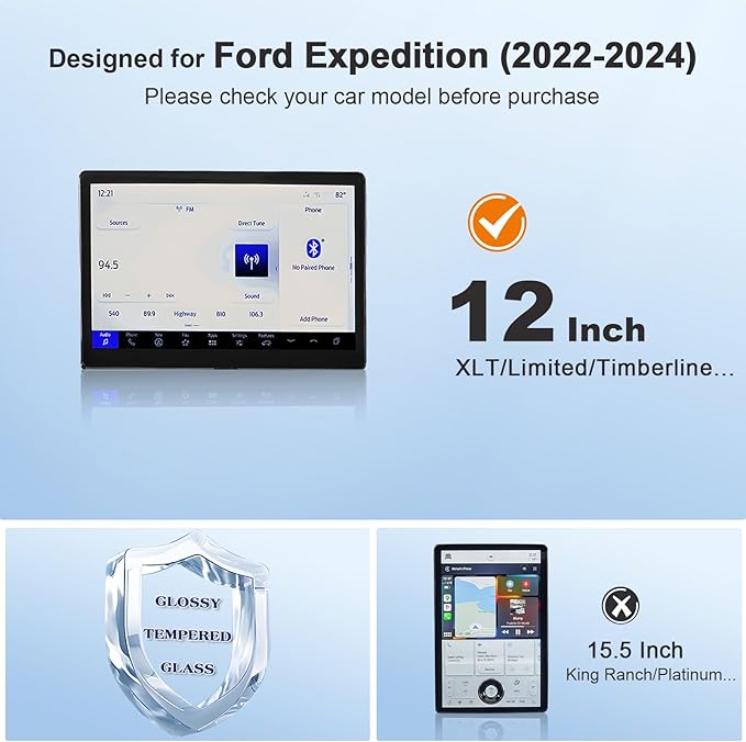 Screen Protector for 2022-2024 Ford Expedition SYNC 4 12" Touchscreen SUV Accessories Touch Screen Guard Tempered Glass Prote