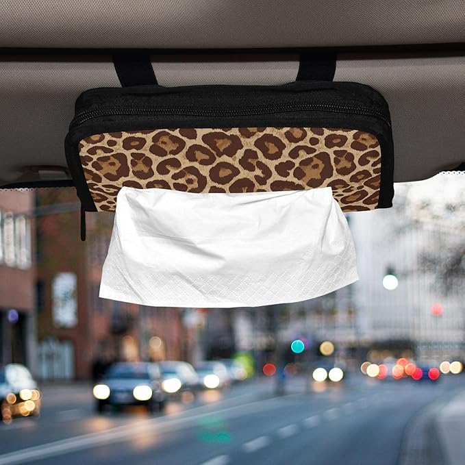 Car Tissue Holder Car Visor Organizer Tissue Box Holder for Car Sun Visor Organizer with Car Vehicle Accessories Essentials Interior for Women Men Light Leopard Print