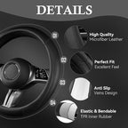 CAR PASS Microfiber Leather Steering Wheel Cover and Waterproof Car Floor Mats,Universal Car Combo Fit for 95% Sedan,SUV,Cars,14.5-15inch Anti-Slip Safety Comfortable Faux Leather Design(Solid Black)