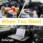 4 in 1 Car Steering Wheel Tray with Dual Sauce Dip Holder and Tablet Holder,Car Table Food Trays for Eating,Driver Desk Fit Most Auto Vehicle Steering Wheels (Black, Large)