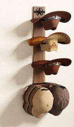 Hat Holder Rustic Wood Star Design – 2-Piece Organizer with Extra Wide Wooden Boards (12cm / 4.72"), 4-Hook Cowboy Hat Rack f
