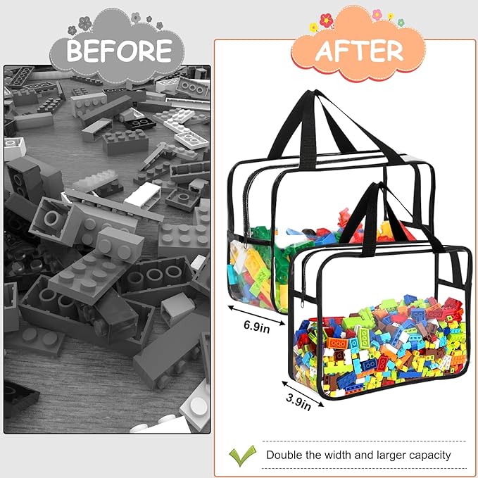 6 Packs Large Toy Storage Bags with Labels, Reusable Clear PVC Board Game Storage, Travel Waterproof Organizer Bags with Zipp