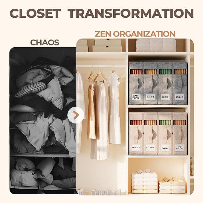 12Pack Sheet Organizers and Storage - King/Queen Size Sheet Storage Organizer with Window, Foldable & Dustproof Sheet Organiz