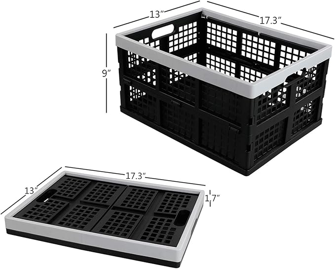 Kekow 28 L Black Plastic Collapsible Storage Basket, 3-Pack Folding Crates Storage
