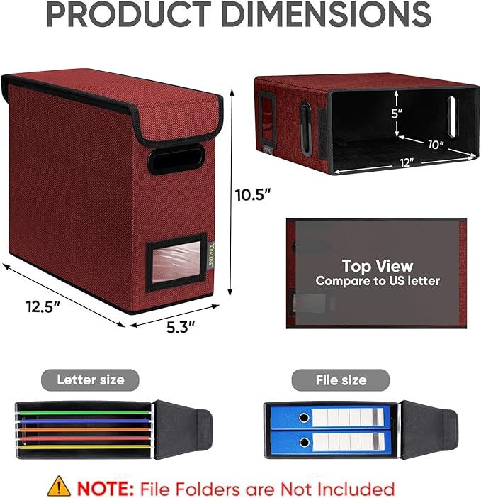 BALEINE File Organizer Box with Lid, Collapsible File Folder Organizer with Plastic Slide, Hanging File Folder Box for Office