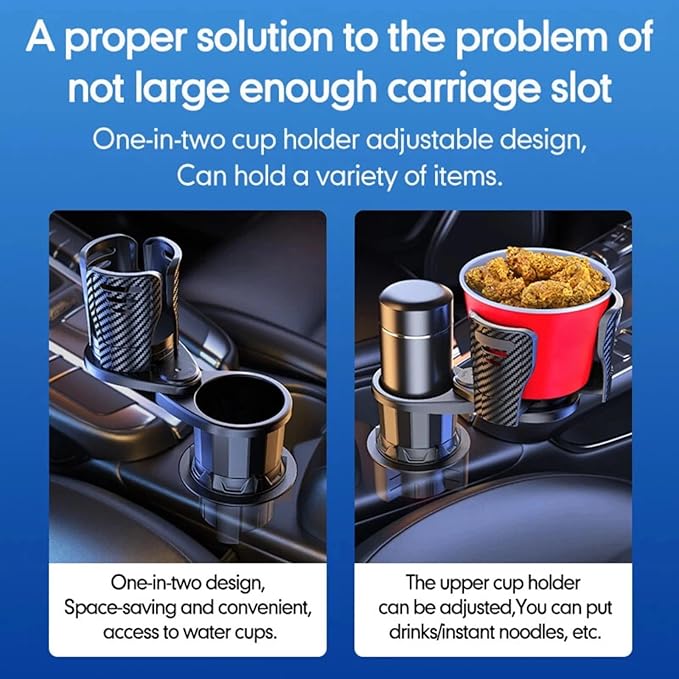 Car Cup Holder Expander Adjustable Base 2 in 1 Dual Layer Cup Holder Large Capacity Storage 360 Degree Rotating Cup Slot Large 10/40 oz Bottles & Big Drinks Travel Cup