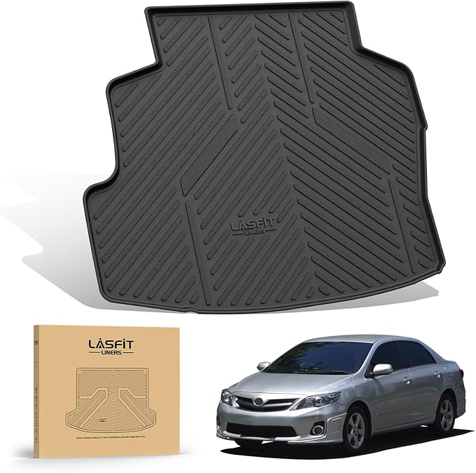 LASFIT Cargo Mat for Toyota Corolla 2009-2010, Custom Fit All-Weather TPE Rubber Trunk Mat for Toyota Accessories, Waterproof, Easy to Clean, Black