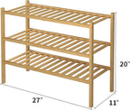 ROMGUAR CRAFT 3 Tier Bamboo Shoe Rack for Closet Free Standing Wood Shoe Shelf Storage Organizer for Entryway Small Space Sta