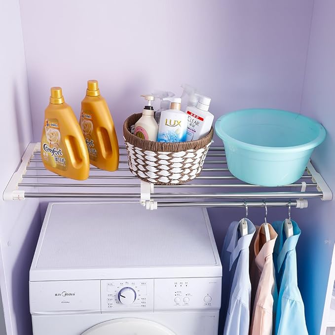 Hershii Closet Tension Shelf Expandable Telescopic Rod Heavy Duty Clothes Hanging Rail Adjustable DIY Storage Organizer Shoe 