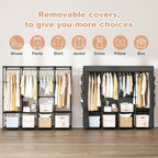 Portable Closet for Hanging Clothes, 67 Inch Wide Portable Wardrobe Closet with Cover, 4 Hanging Rod, Storage Shelves and Sid