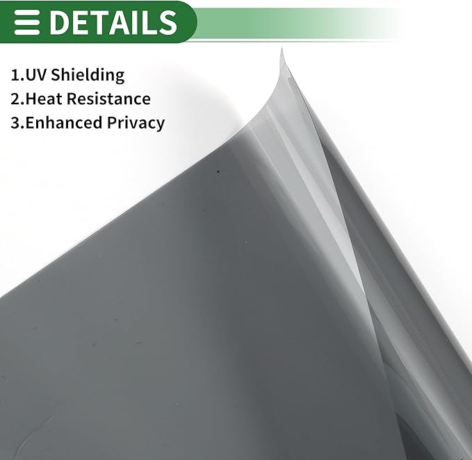 Motoforti Universal Car Window Tint Film Privacy Film 19.69 ft x 19.69 Inch Carbon 2 PLY PET Black 1 Pc VLT 50% IRR 32% UVR 95%