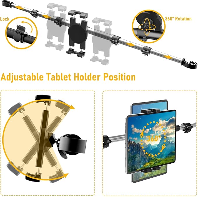 Car Headrest Tablet Mount, Car Backseat iPad Holder for Kids [Adjustable 360° Rotation] Between Seats Tablet Stand for 4-12.9" Devices, iPad Pro Air Mini, Galaxy Tabs, Fire, iPhone Series