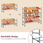 Tajsoon 2 Tier Expandable Shoe Rack for Closet, 28“-41“Adjustable & Stackable Shoe Shelf Storage, Metal Shoe Rack Organizer f