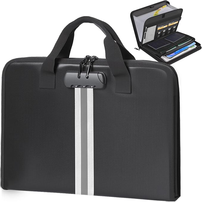Accordion File Organizer with Combination Lock,Fireproof Expanding File Folder with Multi Pockets,13 Pockets Document Organiz