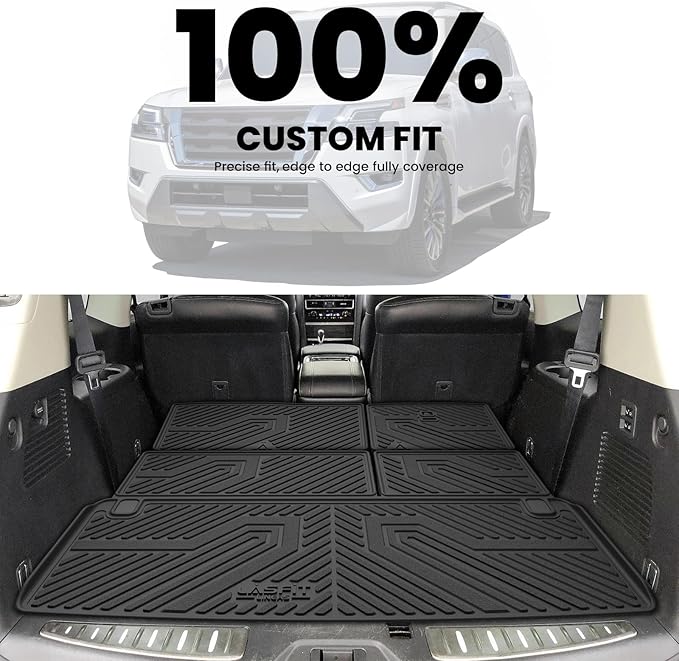 LASFIT Cargo Mat & Backrest Mats for Nissan Armada/Infiniti QX80 2019-2024, All Weather TPE Custom Fit Easy Clean Durable No-Curling Trunk Mat for Armada & QX80, Black