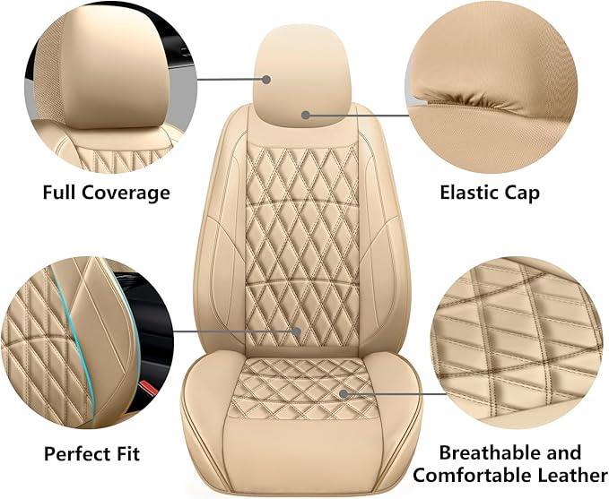 NS YOLO Leather Car Seat Covers,Universal Fit for Most Cars,SUVs and Sedans,Waterproof Luxury Leatherette Cushions, 5 Seats P