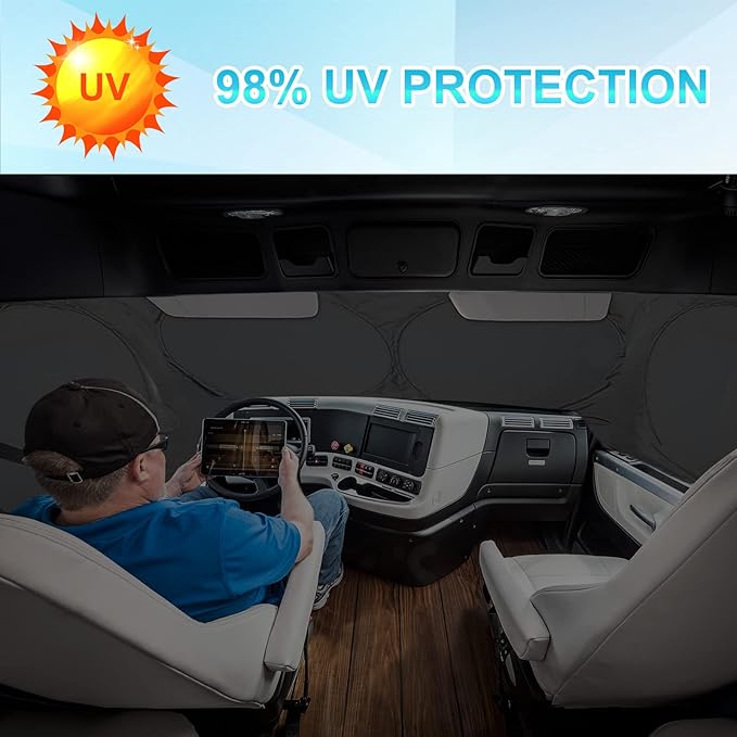 Semi-Truck Sun Shade for Windshield and Side Window | 300T Sunshade Maximum Coverage | Block Sun Heat Rays | Keep Warm in Winter for Semi, Commercial & Big Rig Truck, RV, Boat