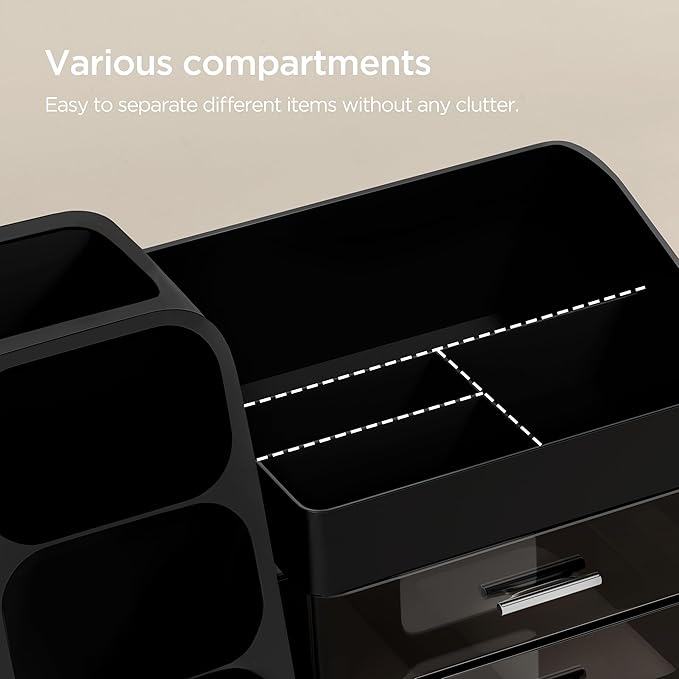 HBlife Makeup Organizer with Brush Holder for Vanity, Large Plastic Bathroom Countertop Organizer Cologne Organizer for Men, 