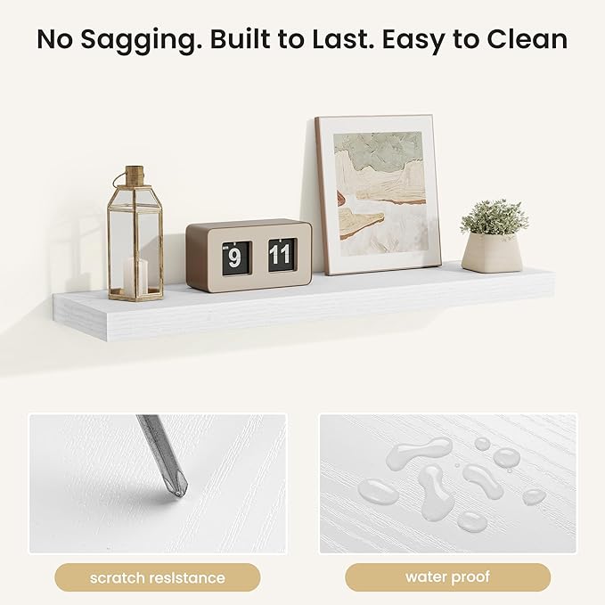 Fun Memories Rustic Floating Wall Shelves, Wall Mounted Wood Storage & Display Shelves for Bathroom, Bedroom, Living Room or 