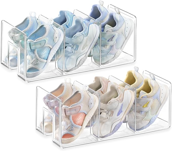 HBlife Widened 4.17 Inch Clear Acrylic Kids Shoe Rack for Closet Organizers and Storage, Small Shoe Rack 3 Sections Toddler B