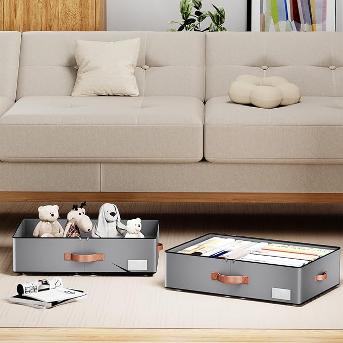 Under bed Storage With Wheels,Large Capacity 7.5 inches Height Storage Bins,Rolling Under bed Shoe Storage Containers,Under b
