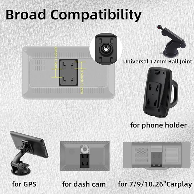 Extended Carplay Mount, 360° Flexible Windshield Dashboard Suction Cup Bracket Replacemect for 7" 9" 10.26" Inch Carplay Screen Android Auto Mount Car Baby Camera Monitor Phone Holder