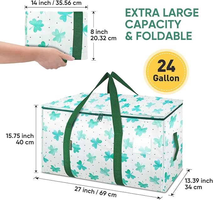 BALEINE 2-Pack Oversized Moving Bags with Reinforced Handles, Heavy-Duty Storage Tote for Clothes, Moving Supplies (Clover, 2
