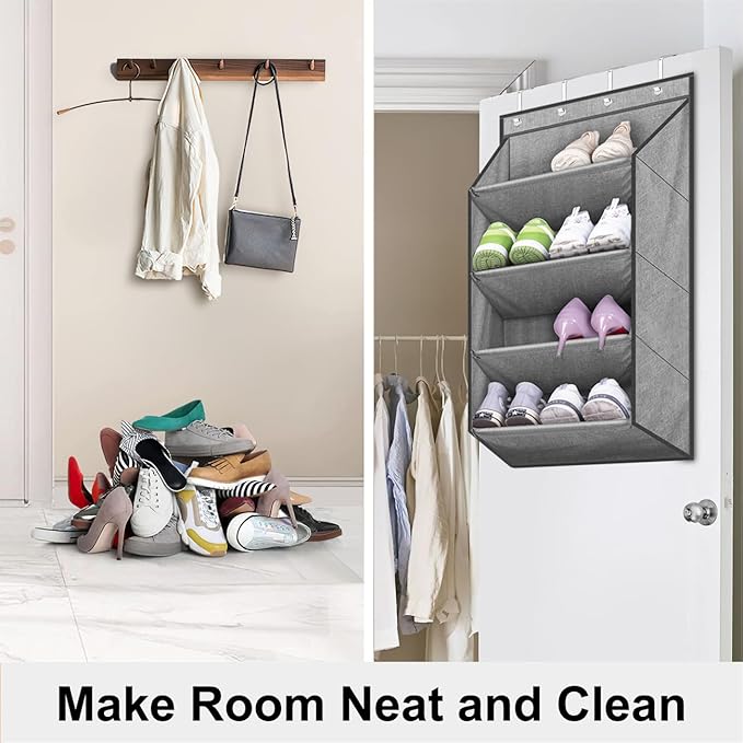 SLEEPING LAMB Over the Door Shoe Organizer for Closet, Short Hanging Shoe Rack with Large Deep Pockets, Narrow Door Sneaker S