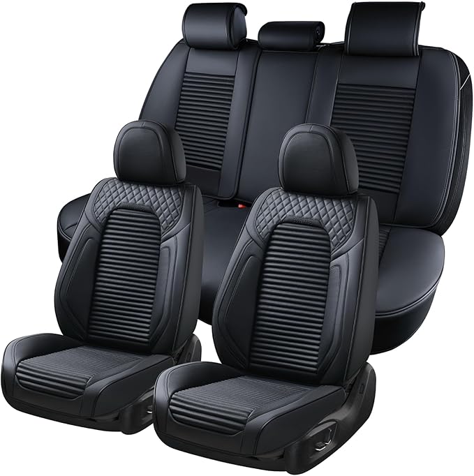 Coverado Car Seat Covers Full Set, Leather Seat Covers for Cars, Waterproof Front and Rear Automotive Seat Cover Car Accessor