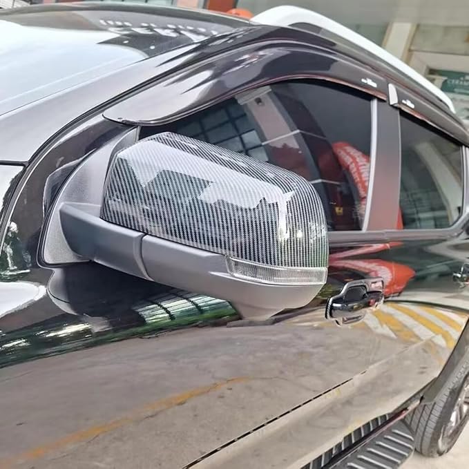 ZiWen Sport Carbon Fiber Gloss Black Door Rearview Mirror Cover Trim for Ford Ranger Everest 2024 2025 2026 (Carbon Fiber Print)