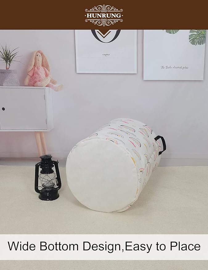 HUNRUNG Laundry Hamper,Large Canvas Fabric Lightweight Storage Basket Toy Organizer Dirty Clothes Collapsible Waterproof for 