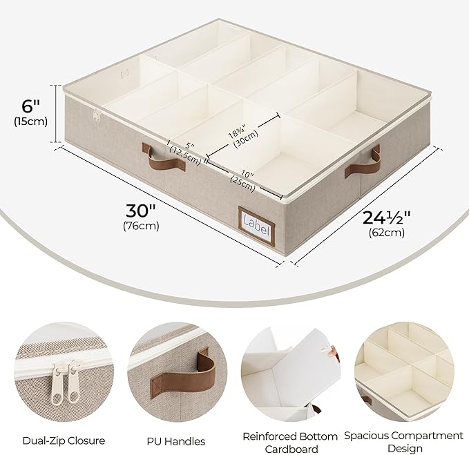 StorageWorks Under Bed Shoe Storage for Closet, 2-Pack Ultra-thick Fabric Shoe Organizer, Collapsible Shoes Containers with B