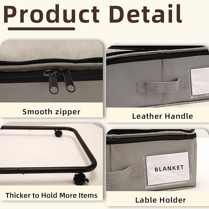 2 Pack Under Bed Storage with Wheels- Adjustable Underbed Rolling Storage Organizer Containers for Clothes and Shoe, 72L Larg