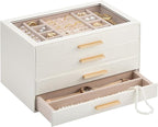 Lolalet Jewelry Box Organizer, 4-Layer Jewelry Organizers and Storage Case with Glass Lid, Ring Earring Bracelet Necklace Hol