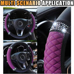 Bling Soft Leather Steering Wheel Cover, 15 Inch Colorful Rhinestones Auto Elastic Protector with Crystal Diamond for Women G