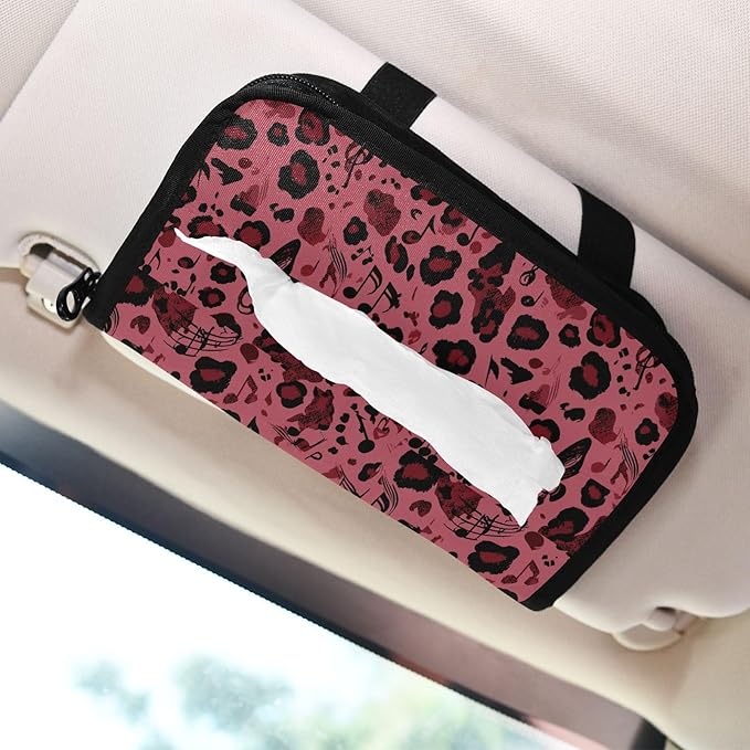 Car Tissue Holder Car Visor Organizer Tissue Box Holder for Car Sun Visor Organizer with Car Vehicle Accessories Essentials Interior for Women Men Leopard Print Notes Red