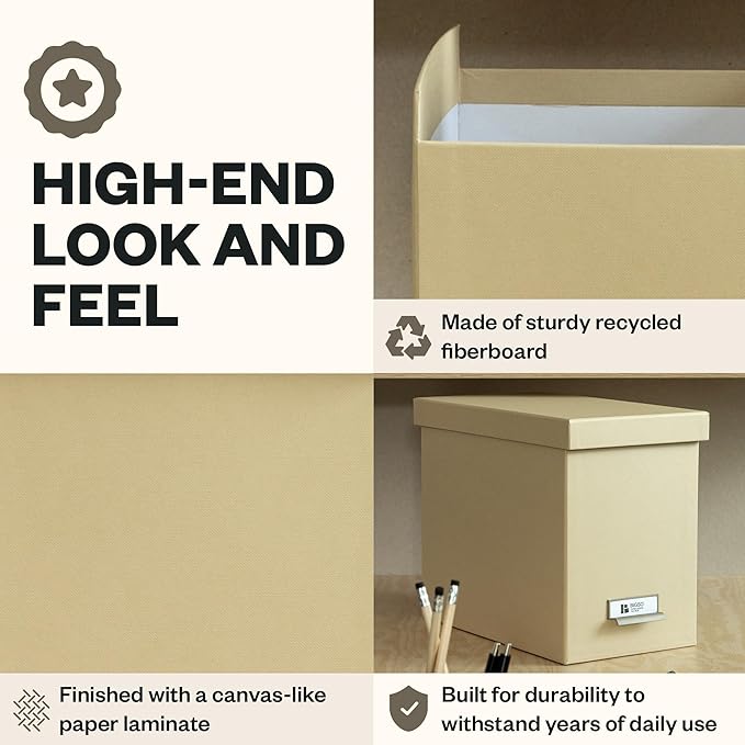 Bigso John Fiberboard Label Frame Desktop File Storage Box - Document Organizer for Important Paperwork - Durable Hanging Fil