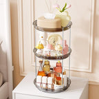 Delamu 3 Tier Rotating Makeup Organizer for Vanity, Skincare Organizer for Bathroom Counter, Spinning Perfume Organizer Cosme