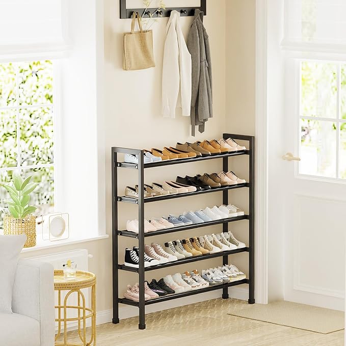 Mavivegue 5-Tier 19"-43.3" Adjustable Shoe Rack for Closet,Expandable Shoe Rack, Hall Entryway,Front Door,Garage, Sturdy Stee